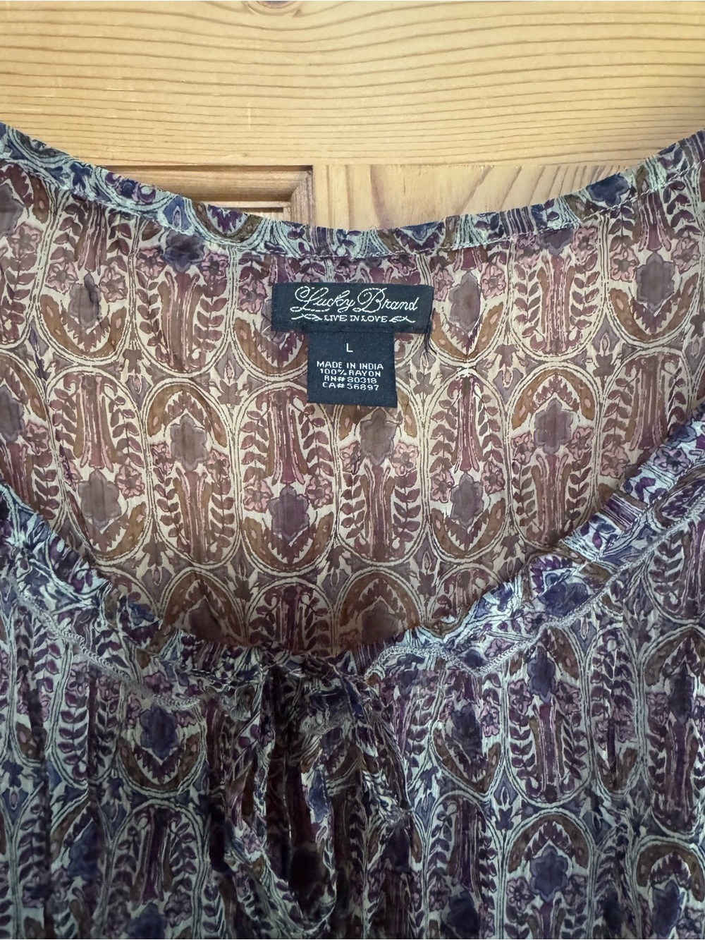 Lucky Brand Sheer Paisley Scoop-Neck Blouse in Purple and Brown - Picture 2 of 2